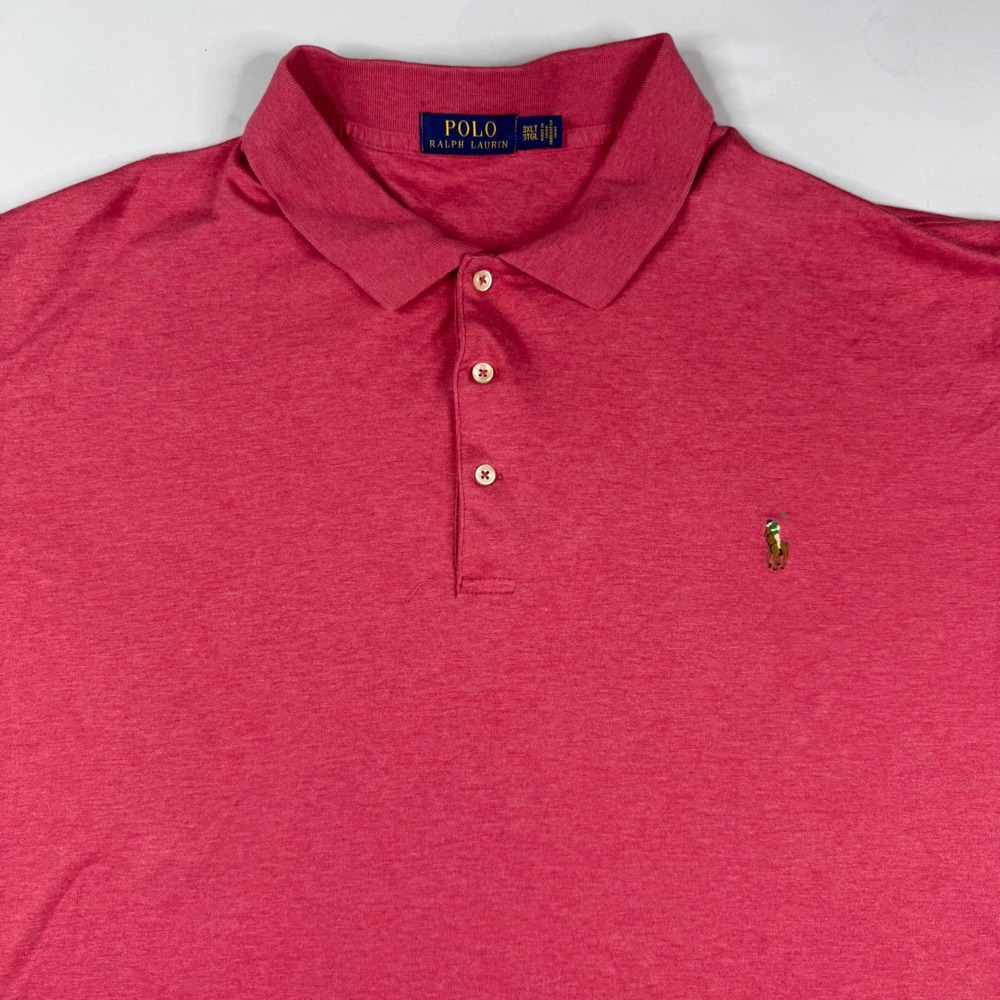 Polo Ralph Lauren Polo Shirt Mens 3XLT Pink Heathered Short Sleeve Cotton Jersey